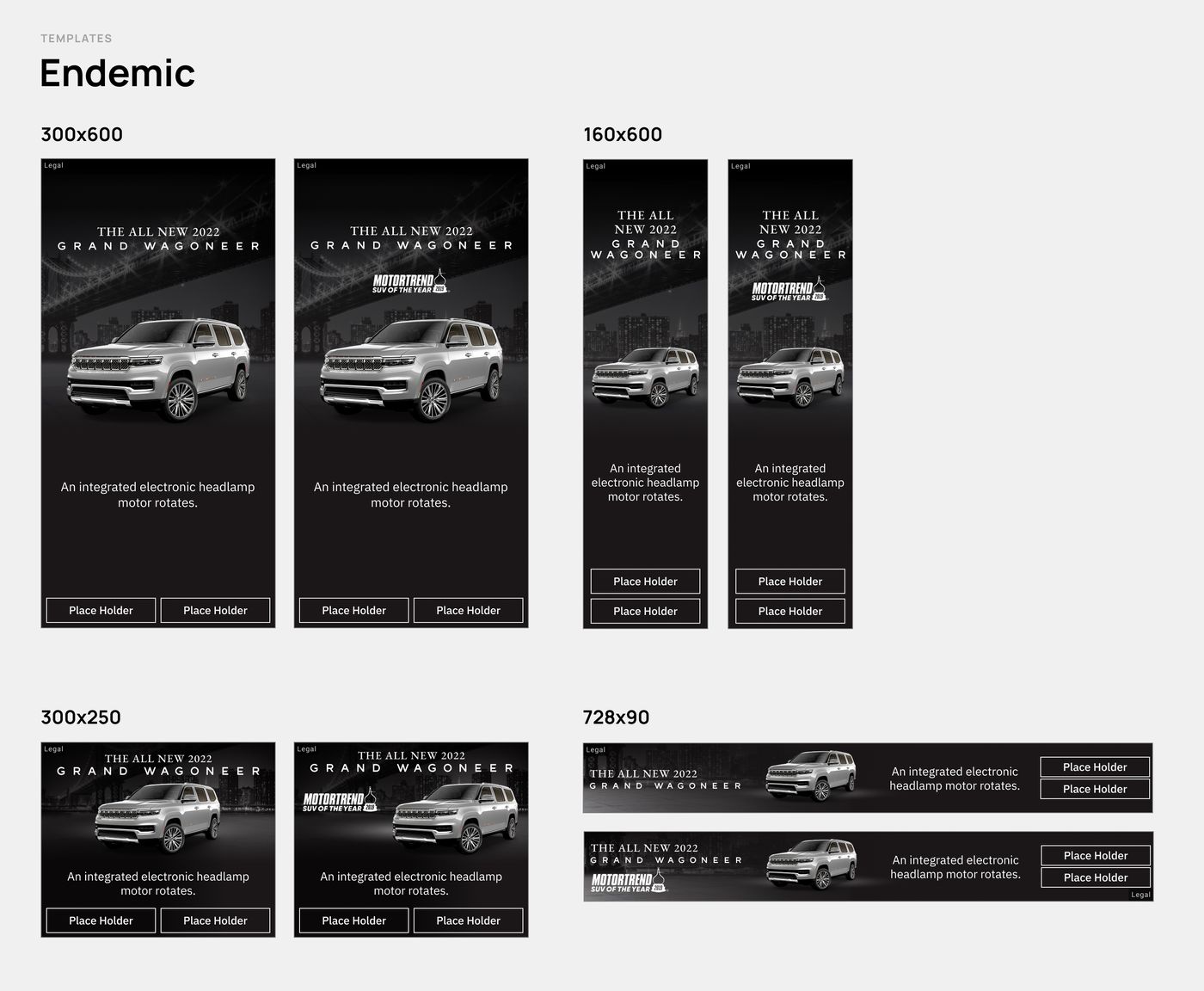 Endemic — 300×600, 160×600, 300×250, 728×90.