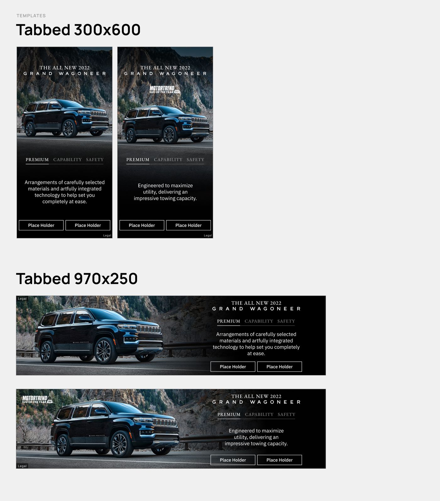 Tabbed — 300×600 and 970×250.